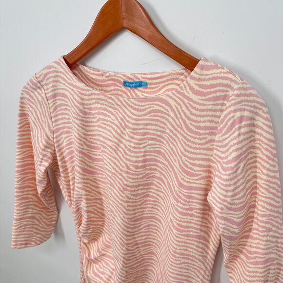 J. MCLAUGHLIN Pink Ivory Zebra Print 3/4 Sleeve Sheath Sage Dress // XS - Picture 5 of 10